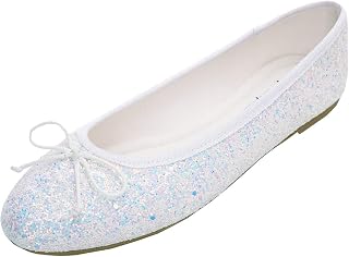 Feversole Women's Sparkle Memory Foam Cushioned Colorful Shiny Ballet Flats Pumps Glitter Around Violet Pink Size 3.5