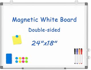 Double-Sided White Board Dry Erase Magnetic Whiteboard Wall 24x18 Silver | Smooth Write & Clean, Durable 11-Layer, Aluminum Frame, Easy Wall Mount & Hanging, Full Kit for Home, Office, School