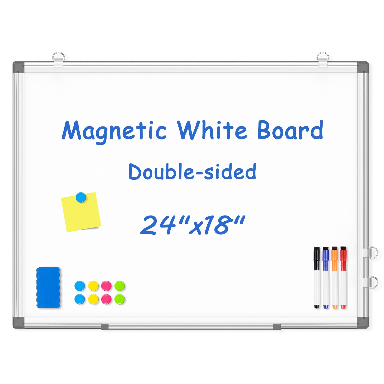 Double-Sided White Board Dry Erase Magnetic Whiteboard Wall 24x18 Silver | Smoot