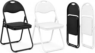 Padded Folding Chair Faux Leather Seat Heavy Duty Steel Frame Black | Padded faux leather folding chair with sturdy steel frame and compact fold-flat design for easy storage.