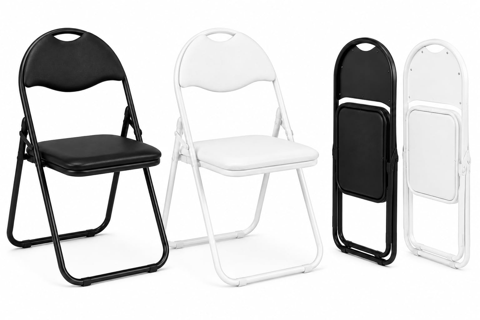 Padded Folding Chair Faux Leather Seat Heavy Duty Steel Frame Black | Padded fau