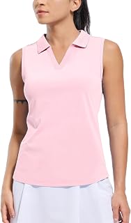 MIER Women's Sleeveless Golf Polo Shirt V Neck Ribbed Moisture Wicking