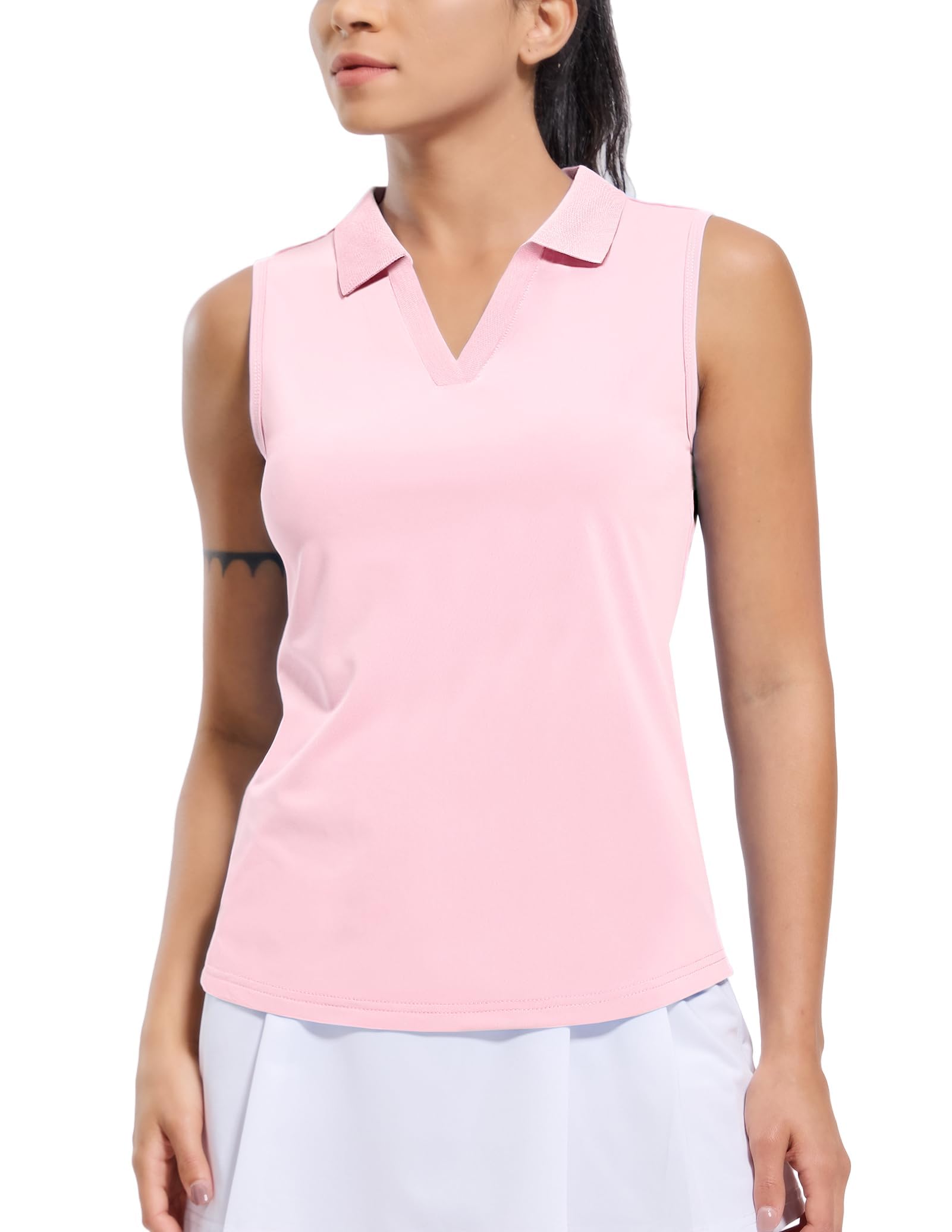 MIER Women's Sleeveless Golf Polo Shirt V Neck Ribbed Moisture Wicking