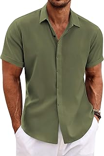 COOFANDY Mens Linen Shirts Short Sleeve Casual Button Down Shirts Beach Summer Wedding