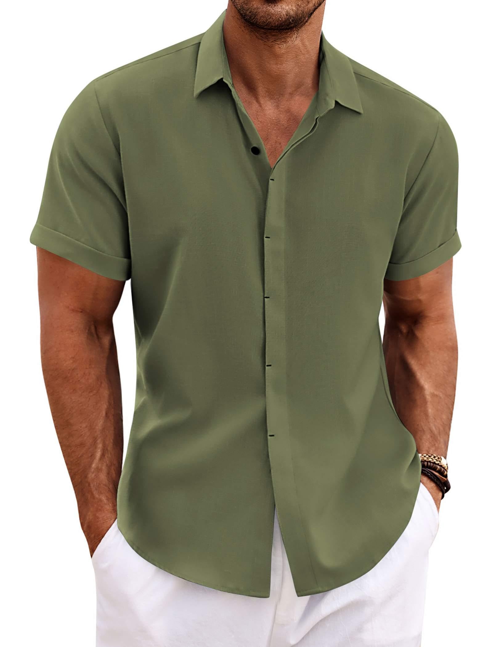 COOFANDY Mens Linen Shirts Short Sleeve Casual Button Down Shirts Beach Summer W