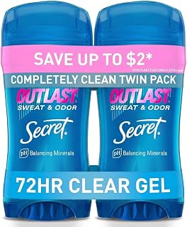 Secret Antiperspirant Deodorant for Women Completely Clean 2.6 oz Pack of 2 | 72HR Sweat & Odor Protection | Clear Gel Formula | Outlast & Fight Odors | pH Balanced & Pro-Hyaluronic Acid | Gentle on Skin