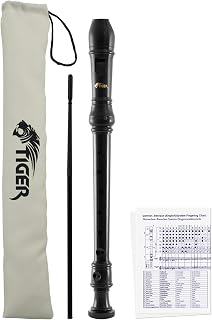 Tiger REC2-BK Descant Recorder - Black | Three Piece School, Beginners Recorder with Bag, Cleaning Rod and Fingering Chart