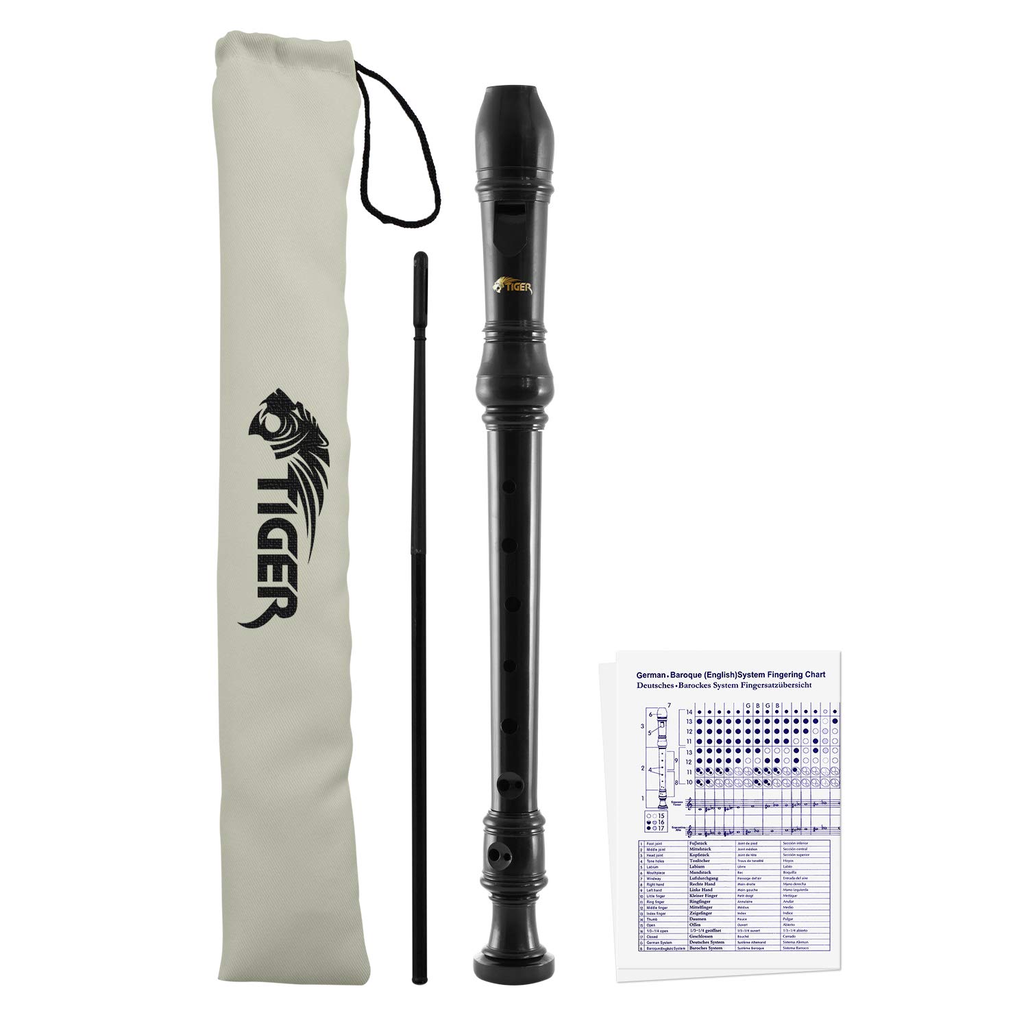 Tiger REC2-BK Descant Recorder - Black | Three Piece School, Beginners Recorder 
