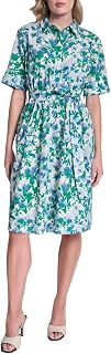 DKNY Womens 3/4 Sleeve Collared Neck Cotton Poplin Shirt Dress