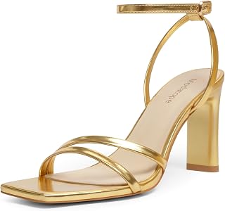 Womens Sandals Square Open Toe Chunky High Heels Strappy Ankle Strap Shoes