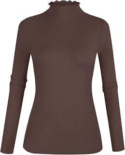 POPZONE Womens Long Sleeve Mock Hem Fitted Ribbed Hem Top