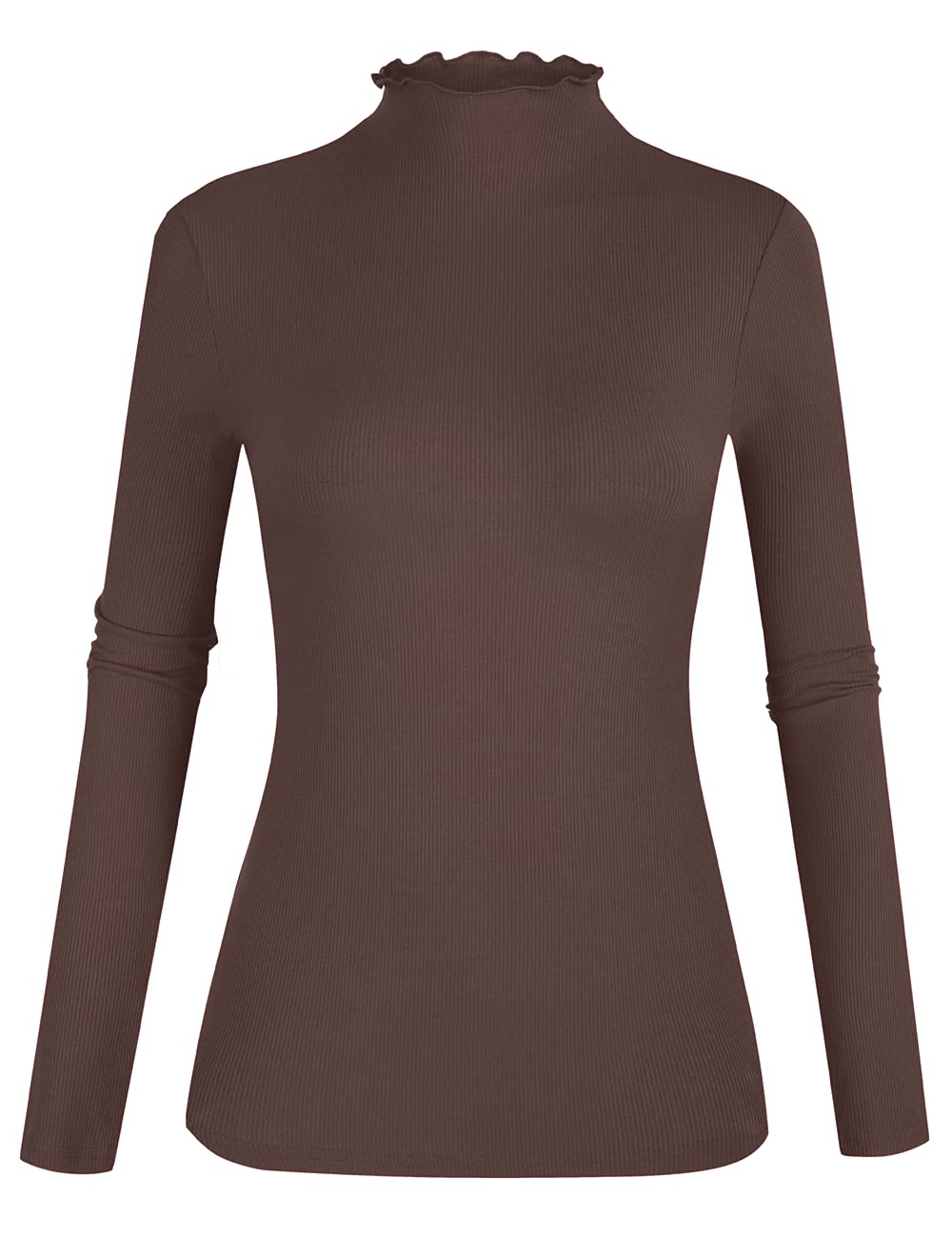POPZONE Womens Long Sleeve Mock Hem Fitted Ribbed Hem Top