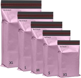 125 Assorted Mixed Pink Mailing Poly Postal Self Seal Bags 5 Sizes 25 from Each iSOUL Extra Small to Large Postage Packaging Assorted Mailers Posting Shipping Post Parcels Package Bags