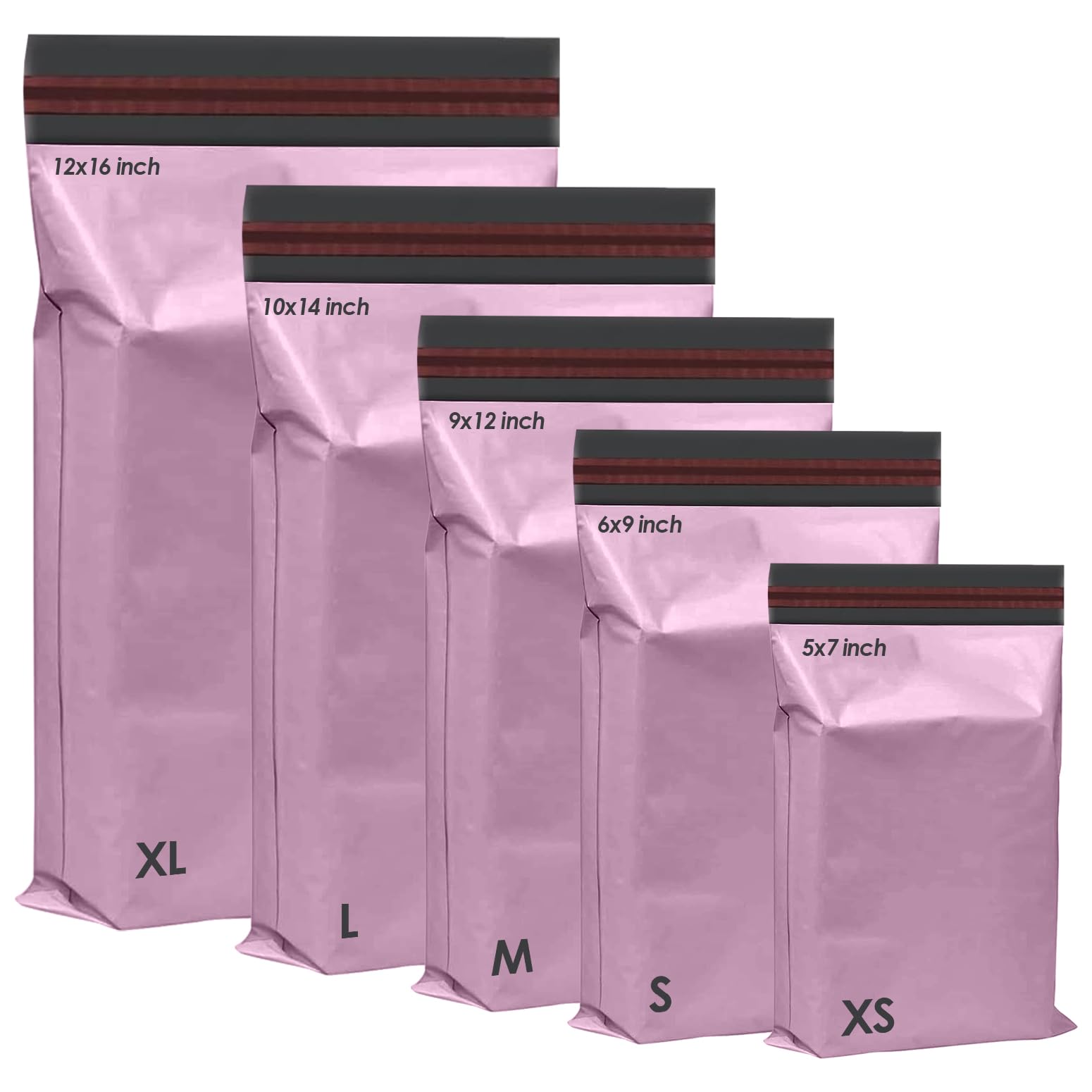 125 Assorted Mixed Pink Mailing Poly Postal Self Seal Bags 5 Sizes 25 from Each 