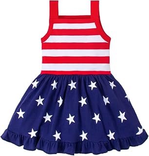 6M-12Y Toddler Girls 4th of July Outfits Baby Girl Patriotic Clothes Independence Day Kids Red White Blue Dress