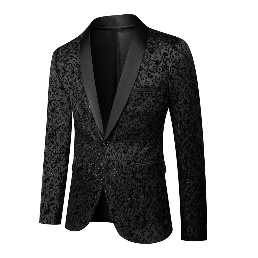 Men's Floral Paisley Tuxedo Jackets Shawl Lapel Formal 2 Piece Suit Blazer for W