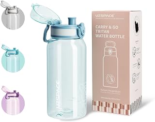 UZSPACE Water Bottle Dishwasher Safe, Tritan 600ml Misty Blue
