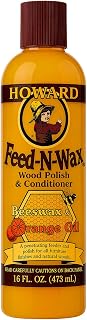 Howard Products Beeswax Wood Polish & Conditioner, Feed-N-Wax, Beeswax Furniture Polish For Wood, 16 Oz, Orange