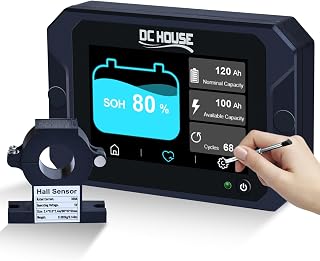 DC House 300A Battery Monitor, Hall Display, 9-80V, for LiFePO4/AGM/Gel | Suitable for 9-80V system; compatible with Li-ion batteries too, ideal for Golf Cart, RV, solar installation monitoring