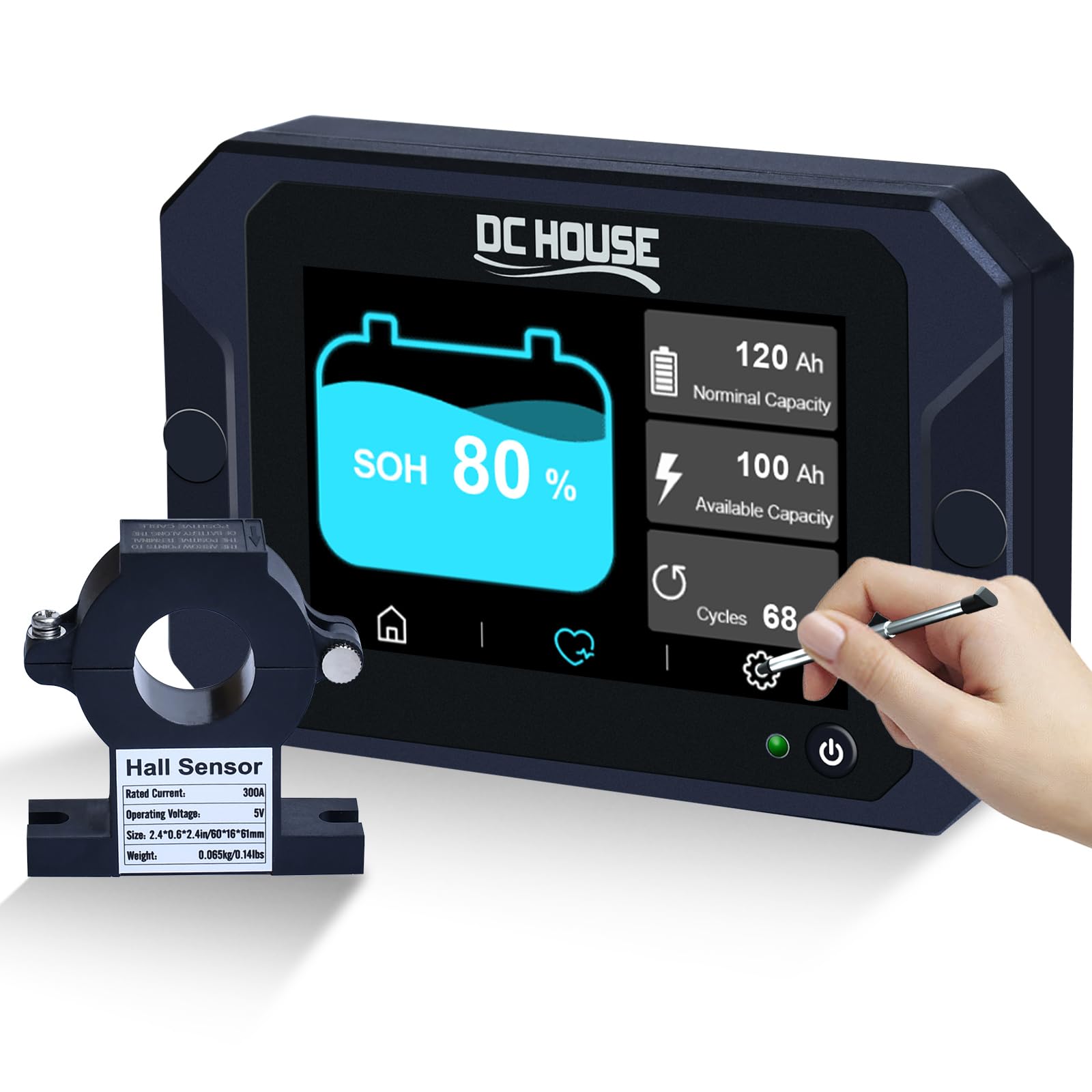 DC House 300A Battery Monitor, Hall Display, 9-80V, for LiFePO4/AGM/Gel | Suitab