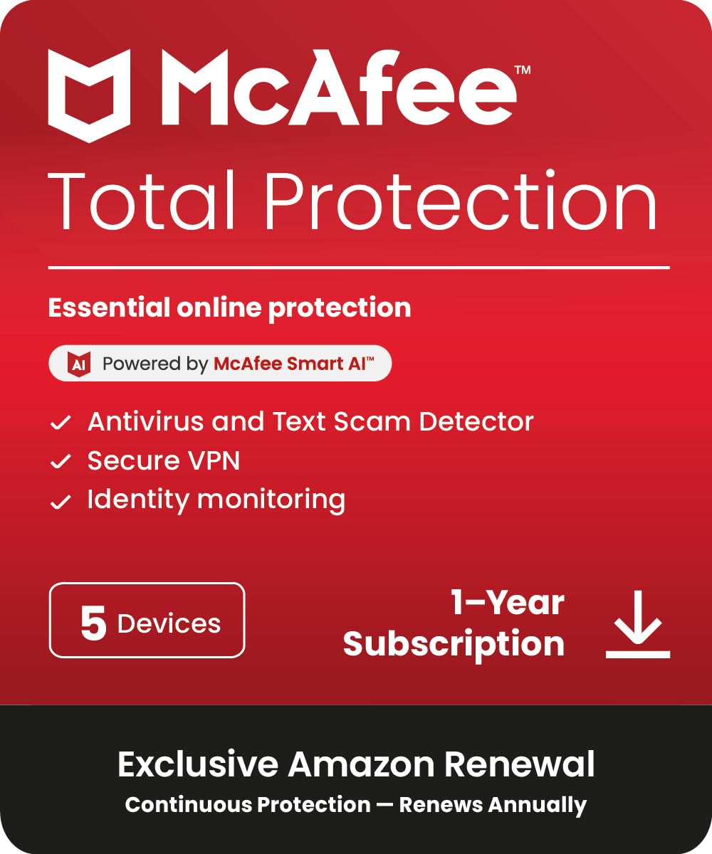 McAfee Total Protection 5-Devices 2026 | Amazon Exclusive|12 -Months| Antivirus,