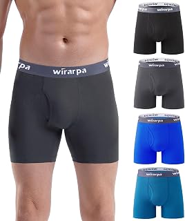 wirarpa Men's Cotton Boxer Shorts, Pack of 4, Men's Underwear, Retro Shorts, Boxer Underwear with Open Fly
