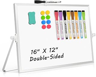 AMUSIGHT Double-Sided Magnetic White Board with Stand, 16" x 12" | Dry Erase Board with Stand, Desktop Whiteboard Easel , Portable Small White board dry erase for Drawing, Office, Home