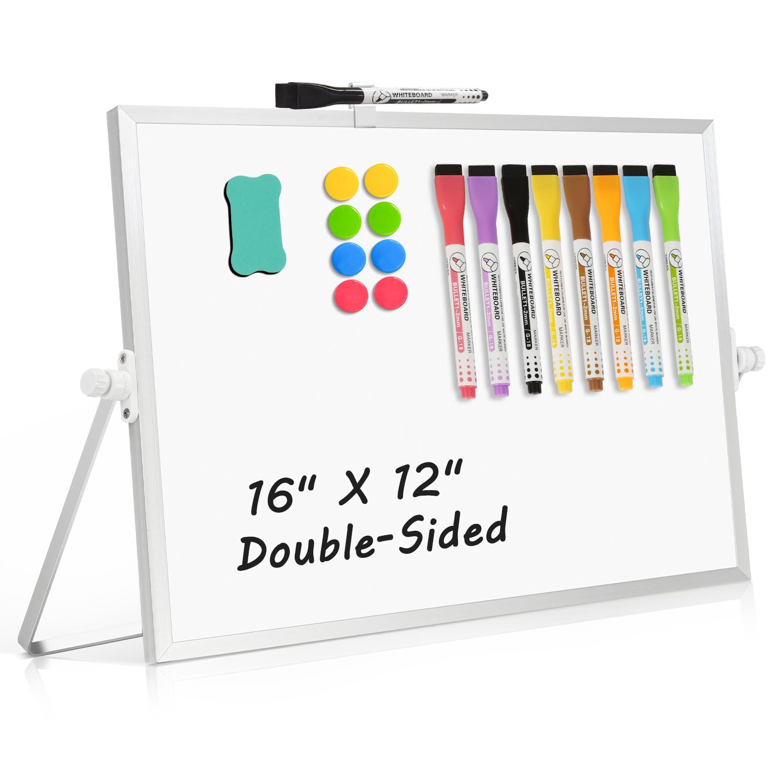 AMUSIGHT Double-Sided Magnetic White Board with Stand, 16" x 12" | Dry Erase Boa
