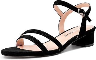 Castamere Women's Low Chunky Block Heel Kitten Heel Open Toe Cap Ankle Strap Slingback Sandals Prom Dress 3 cm Heels