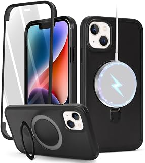 Cavor Custodia per iPhone 13 e iPhone 14, compatibile con Magsafe, custodia per iPhone 14 con pellicola protettiva, supporto magnetico protettivo per telefono, nero opaco