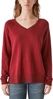 Lucky Brand レディース Vネック セーター 長袖 サイドスリット 綿混 クリーム/グリーン/レッド/ブラック