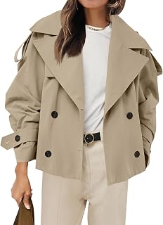 Tankaneo Women Casual Double Breasted Short Trench Coat Autumn Fashion Outerwear with Belt