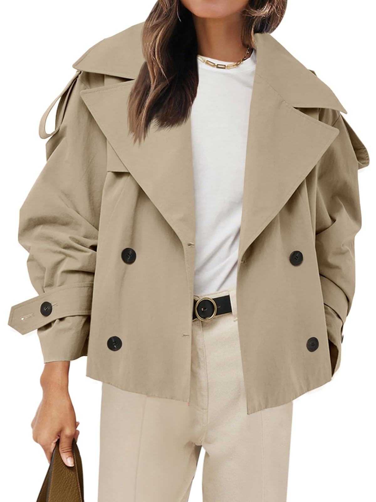 Tankaneo Women Casual Double Breasted Short Trench Coat Autumn Fashion Outerwear
