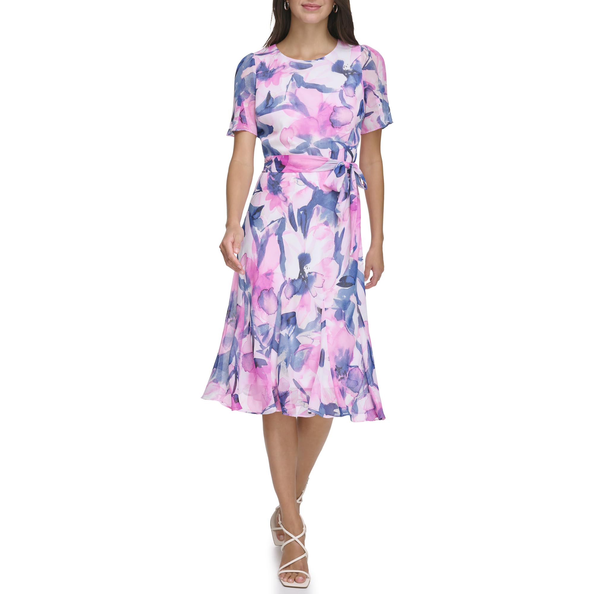 DKNY Women's V-Neck Ruffle Sleeve Dress (Pack of 1)