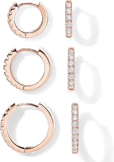 PAVOI Gold Huggie Earrings for Women, 14K Gold Plated CZ Set of 3