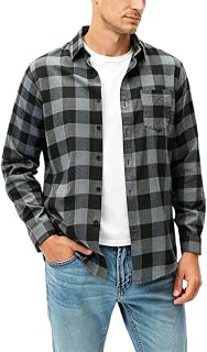 Men's Cotton Plaid Shirts Long Sleeve Checkered Tops