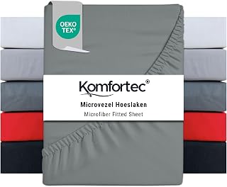 Komfortec Microfibre Fitted Sheet 140 x 200 cm Soft Fitted Sheet with Elasticated Edging for Mattresses up to 30 cm Grey Oeko-Tex Easy Care and Skin-Friendly 90 g/m²