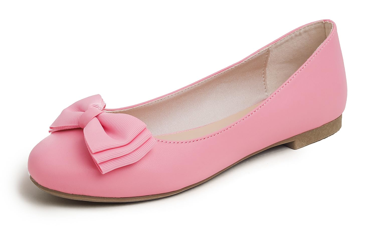 Feversole Women's Patent Round Toe Cute Bow Trim Ballet Flats, Ballerine Punta T
