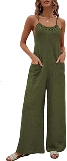 Womens Summer Casual Sleeveless Loose Wide Leg Jumpsuit Rompers with Pockets DJ605