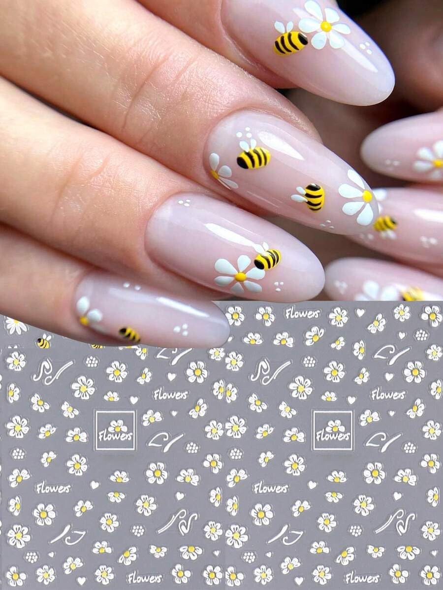 2 Sheets Colorful Grid Heart Nail Stickers Romantic 3D Embossing Self Adhesive D