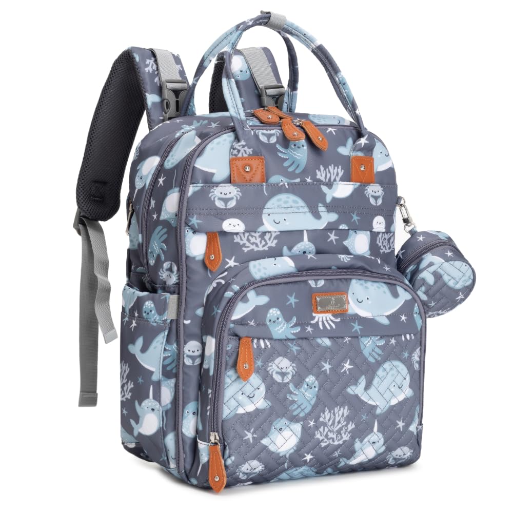 BabbleRoo Diaper Bag Backpack - Baby Essentials Travel Tote - Multi Function Wat