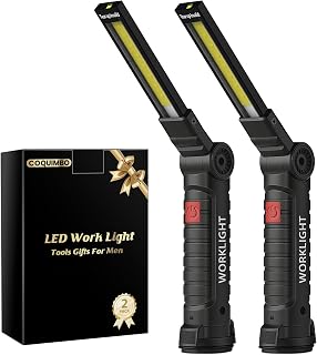 Coquimbo 2 Pack Rechargeable Work Light, Christmas Dad Gifts for Men Him | Mens Stocking Stuffers, White Elephant Gifts for Adults, LED Flashlight Mechanic Tools with Magnetic Base and Hook (Black)