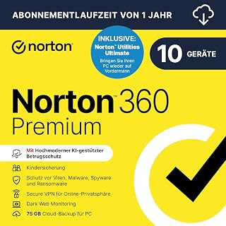 Norton 360 | Premium + Utilities Ultimate | 10 Device | 1 User | 1 Year | Activation Code by Email