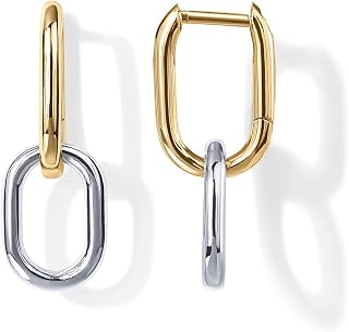 PAVOI Huggie Earrings, 14K Gold Plated, Two Tone Gold, Size 22 Millimeters