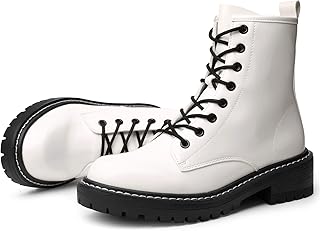 ICHIGO Womens Fashion Casual Ankle Booties 8 Eyes Side Zipper Lace Up Ankle Boots