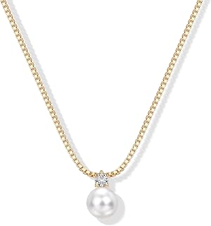 PAVOI 14K Gold Plated Dainty Pearl Pendant Necklaces for Women