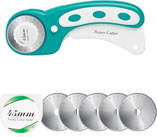 Headley Tools 45mm Rotary Cutter with 5pcs Extra Blades, Ergonomic Handle Rolling Cutter with Safety Lock for Crafting, Sewing, Quilting, Fabric Rotary Cutter Perfect for Left & Right Hand (Turquoise)