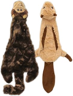 2-in-1 Stuffless Squeaky Dog Toys with Soft, Durable Fabric for Small, Medium, and Large Pets by Best Pet Supplies - No Stuffing for Indoor Play, Monkey, Squirrel, size L
