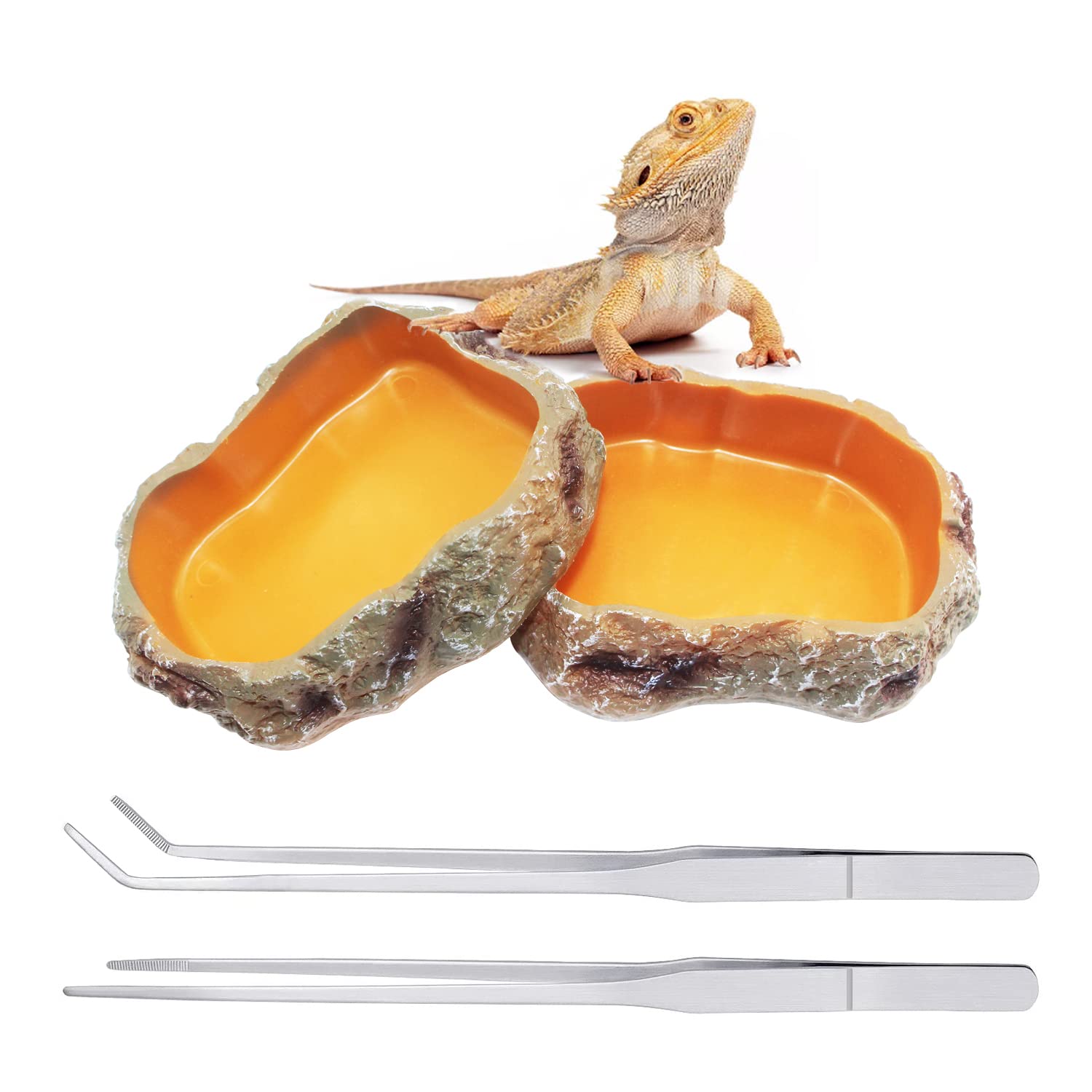 Reptile Growth 4 Pieces Reptile Water Dish Food Bowl Set Includes 2 Food Feeder 