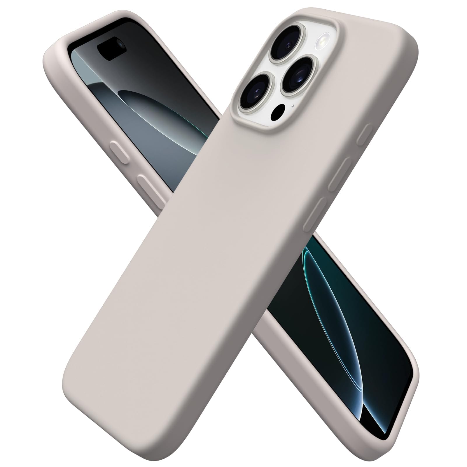 ORNARTO Cover per iPhone 16 Pro Silicone,Antiurto,Grigio Pietra